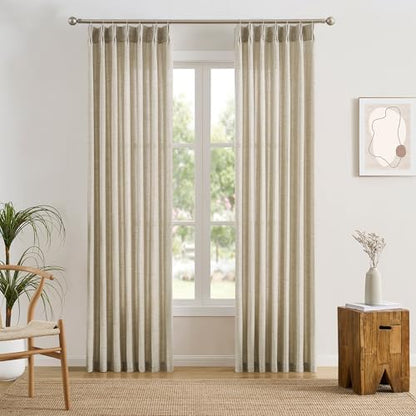 RAIN CITY Beige Linen Curtain Panels with Pinch Pleat,Texture Pleat Semi Sheer Fabric Boho Neutral Back Tab Pinch Pleat Hooks Rings Window Curtain 84 Inches Long 42 Inch Wide Each Panel Set of 2 - color: Beige, size: 42"W x 84"L (Pack of 2)