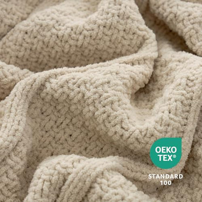Amélie Home Chenille Knit Throw Blanket, Sandy Beige 50"x60" - color: Sandy Beige, size: 50" X 60"