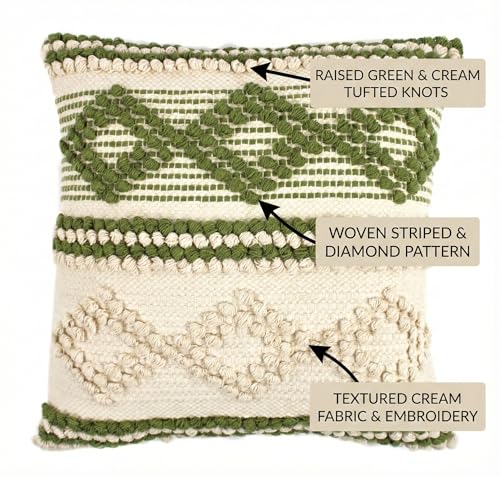 TreeWool 100% Cotton Woven Throw Pillow Cover (Pack of 1, 18" x 18", Green) - color: Green