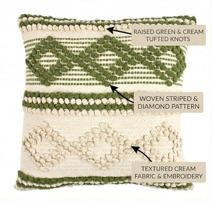 TreeWool 100% Cotton Woven Throw Pillow Cover (Pack of 1, 18" x 18", Green) - color: Green