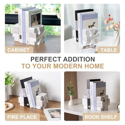 Decorative Square Marble Bookends for Heavy Books – Unique Book Ends for Shelves – Modern Aesthetic Book Holder/Stopper with Non-Slip Pads for Chic Home, Office, or Library Decor, Volakas - style: Square-Volakas