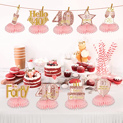 Turypaty Happy 40th Birthday Honeycomb Table Centerpieces Decorations Women - style: Pink Rose Gold 40th