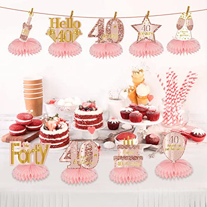 Turypaty Happy 40th Birthday Honeycomb Table Centerpieces Decorations Women - style: Pink Rose Gold 40th