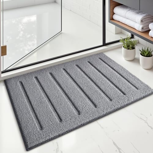 LUMI Ultra Soft Bathroom Rugs Absorbent, Non Slip Bath Mat 16x24, Grey - color: Grey, size: 16" X 24"
