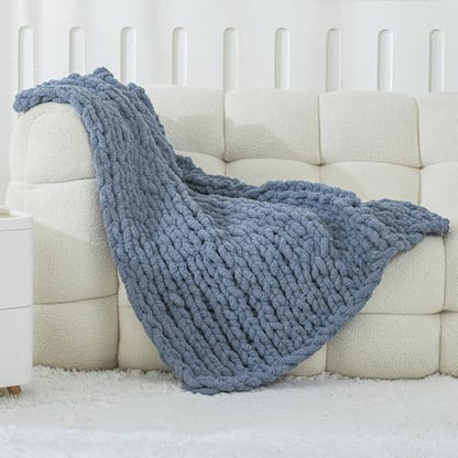 WESHIONGOO Chunky Knit Blanket Throw for Couch Bed 40"×40" Dusty Blue - color: Dusty Blue, size: 40"x40"(Small Size Throw)