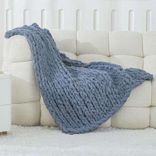 WESHIONGOO Chunky Knit Blanket Throw for Couch Bed 40"×40" Dusty Blue - color: Dusty Blue, size: 40"x40"(Small Size Throw)