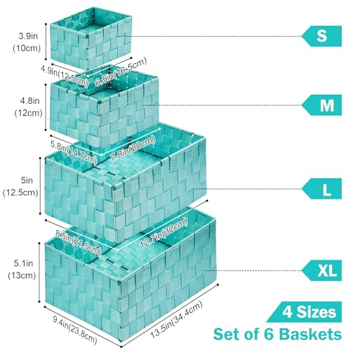 Storage Baskets: 6 Pack Stackable Woven Storage Bins, Aqua - color: Aqua, size: 6 pack