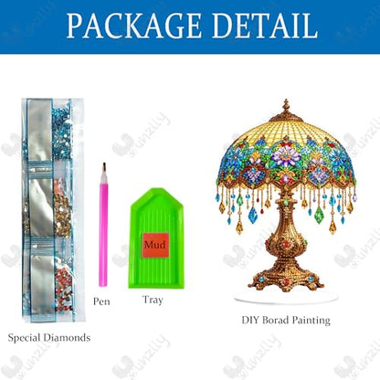 Yunzlly Stand Up Diamond Art Painting Kit, Desktop Gem Painting Ornament Kit for Adults, Tabletop Acrylic Diamond Board Painting (Lamp) - color: Lamp