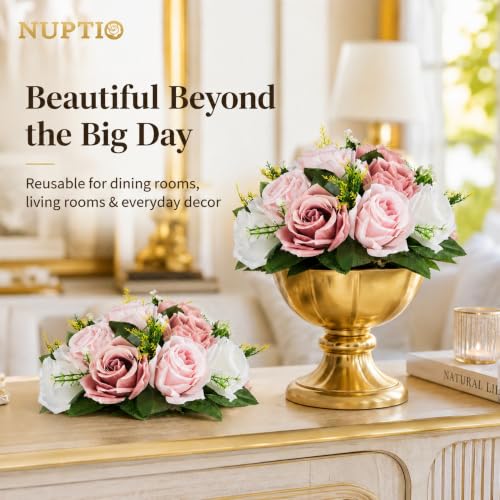 NUPTIO Flower Balls for Table Centerpieces: Dusty Pink & White Fake Flowers - color: Dusty Rose & White, size: 2 Pcs