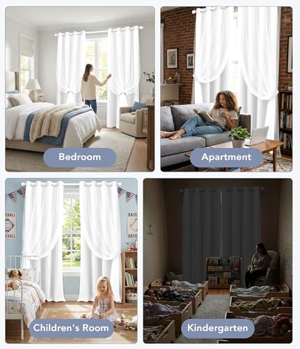 100% Blackout Curtains with Sheer, Greyish White, 52 x 63 inch, 2 Panels - color: Greyish White, size: 52"W x 63"L (Pack of 2)