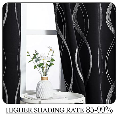 NICETOWN Blackout Curtain Panels 84 inches - Light Reducing Thermal Insulated Solid Grommet Blackout Curtains/Panels/Drapes for Living Room/Nursery/Kids Room (Set of 2, 34 inches Wide, Black) - color: 1 - Black, size: 34"W x 84"L (Pack of 2)