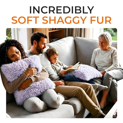 Cheer Collection Throw Pillows for Couch and Bed, Soft Shaggy Throw Pillows with Inserts Included, Cozy Long Hair Faux Fur Pillows - Set of 2-18" x 18" - Purple - color: Purple Ombre, size: 18 x 18-Inch