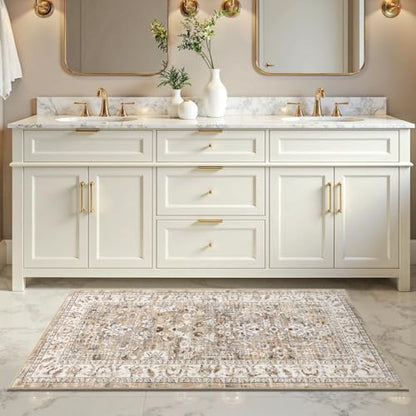LOKHOM 2x4 Washable Area Rugs, Boho Floral Non-Slip Carpet Rug, Beige - color: Beige Brown, size: 2' x 4' (Runner)