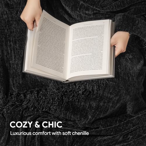 RECYCO Chenille Throw Blanket for Couch, 50"x60", Black - color: Black, size: 50'' X 60''
