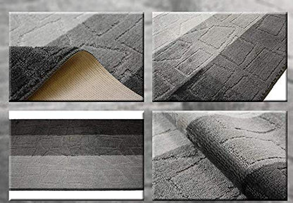 3 Ft Gray Entryway Kitchen Bath Rug Mat, Non Slip Washable, Soft - color: Anthracite Squares, size: 2'2" x 3' (Rectangular)