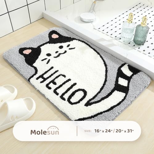 Molesun Cat Bath Mat 20x31, Soft Absorbent Microfiber Bath Rugs - color: Hello, size: 20" x 31"