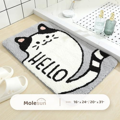 Molesun Cat Bath Mat 20x31, Soft Absorbent Microfiber Bath Rugs - color: Hello, size: 20" x 31"
