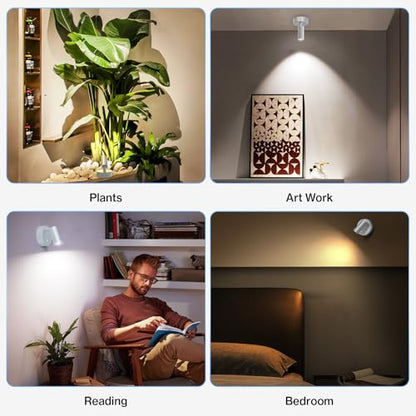 Olafus 2 Pack LED Wireless Spotlight Indoor with Timer/Remote, White - color: White