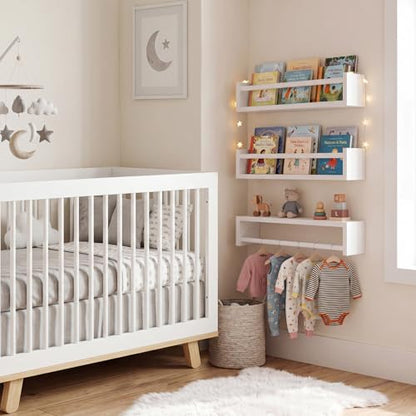 Fixwal Floating Nursery Book Shelves for Wall, 16.5 Inches, Set of 3, White - color: White, size: 16.5inches