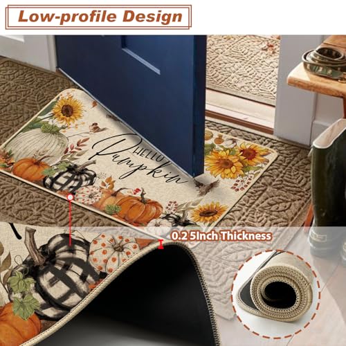 Baccessor Fall Pumpkin Kitchen Rugs Set of 2, 17x29 and 17x47 Inch - color: Fall Pumpkin