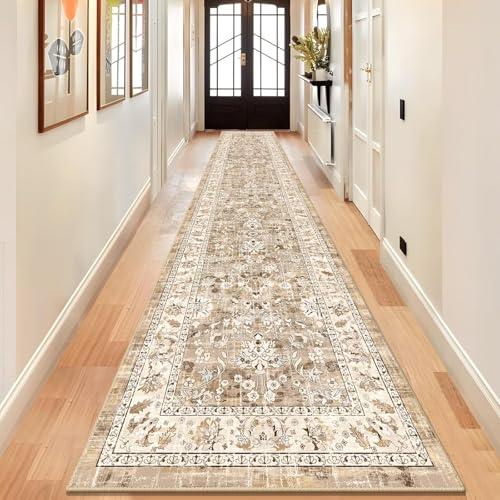 LOKHOM 2.6x14 Long Hallway Runnner Rug, Non-Slip Washable Rugs, Beige - color: Beige Brown, size: 2.5' x 14' (Runner)