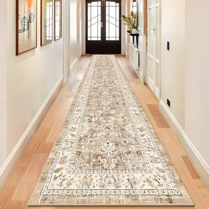 LOKHOM 2.6x14 Long Hallway Runnner Rug, Non-Slip Washable Rugs, Beige - color: Beige Brown, size: 2.5' x 14' (Runner)