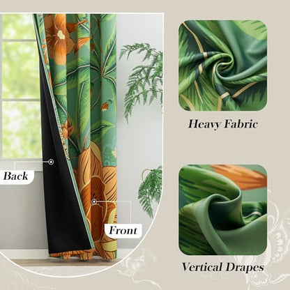 Tyrot Sage Green Floral Butterfly Blackout Curtains, 52W x 84L, 2 Panels - color: Sage Bloom, size: 52"W x 84"L (Pack of 2)