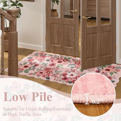 DUKINO 2x8 Washable Runner Rug, Floral Non Slip Kitchen Runner Rug, Pink - color: Pink (Big), size: 2' x 8' (Rectangular)