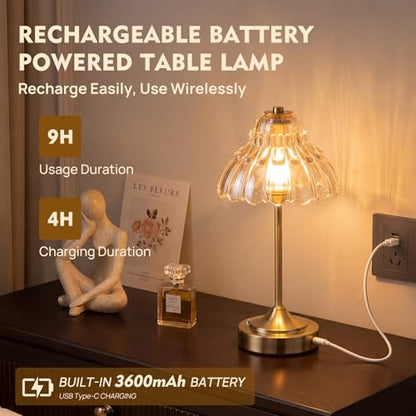 Flower Battery Operated Rechargeable Lamp Cordless, Petal, Amber - color: Amber-Petal