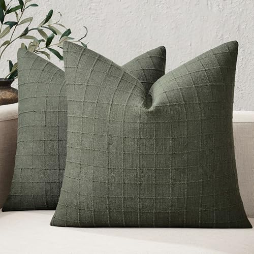 ZeeMart 2Pk Heavy Weight Artisanal Grid Pillow Covers 22x22in Army Green - color: Army Green, size: 22" x 22" (Pack of 2)