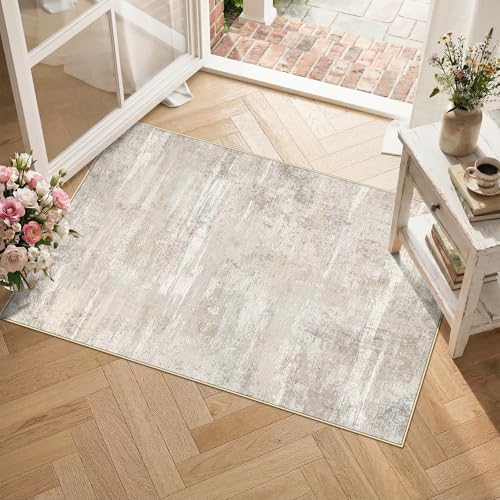 Modern Abstract 2x3 Area Rug - Small Living Room Entryway Washable Rugs with Non Slip Backing Soft Carpet for Bedroom Kitchen Durable Low Pile Home Decor Floor Mat for Laundry Bathroom 2x3 Beige - color: Beige, size: 2' x 3' (Rectangular)