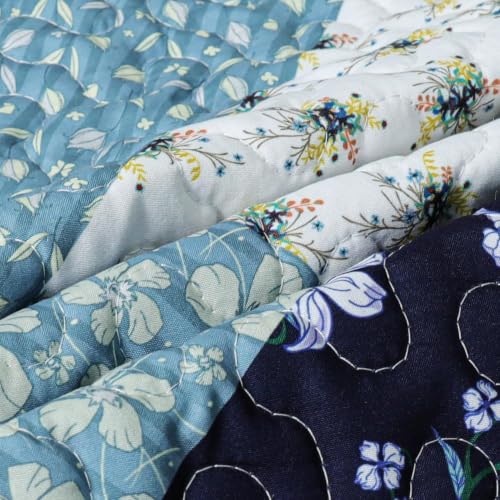 Exclusivo Mezcla 60"x 80" Boho Quilted Throw Blanket, Dark Blue Quilt Throw - color: Bohemian Patchwork Blue, size: 60 x 80 inch