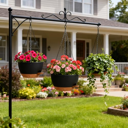 UOUZ Set of 3-10 Inch Self Watering Hanging Planters for Indoor Outdoor，Hanging Plant Pots with Drainage & Removable Tray, Hanging Pots Holder for Ivy, Pothos, Ferns, Balcony & Patio, Black with Brown - color: Black With Brown, size: 10inch-3pack