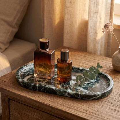YKAJO Snowflake Green Oval Marble Tray, 11.8x5.9 Vanity Perfume Organizer - color: Snowflake Green, size: 11.8" x 5.9" x 0.6"