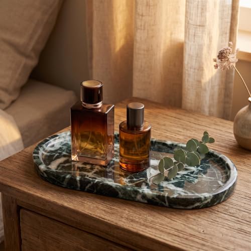 YKAJO Snowflake Green Oval Marble Tray, 11.8x5.9 Vanity Perfume Organizer - color: Snowflake Green, size: 11.8" x 5.9" x 0.6"