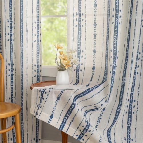 Boho Linen Curtains 72 Inches for Living Room, Navy Blue, 2 Panels - color: Blue, size: 52"W x 72"L (Pack of 2)