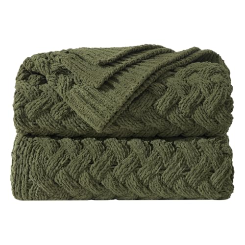 Muted Olive Chunky Knit Throw Blanket,Extra Thick Cozy Sofa Blanket 50x60 - color: Muted Olive, size: 50"x60"