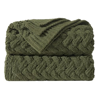 Muted Olive Chunky Knit Throw Blanket,Extra Thick Cozy Sofa Blanket 50x60 - color: Muted Olive, size: 50"x60"
