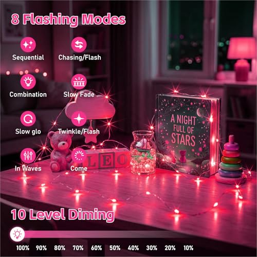 8 Pack Rechargeable LED Fairy Lights 7Ft 20LED Battery Operated - color: Pink