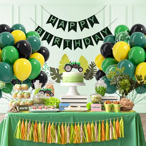 60pcs Tractor Balloons 12inch with Black Green and Yellow Balloons - color: Yellow Green Balck