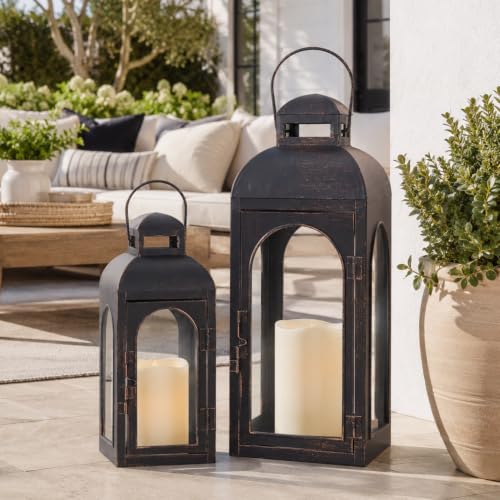 NEEDOMO Lanterns Decorative Indoor,Set of 2 Outdoor Lanterns for Porch, 20" Metal Frame Candle Holders Hanging Lights,with Glass, Spring, Fall, Christmas - size: 20''/13''H
