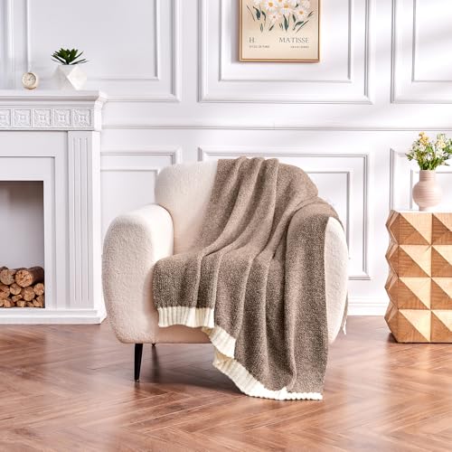 CozeCube Reversible Knitted Throw Blanket, Brown White Melange 50"x60" - color: M-dark Brown, size: 50"x60"