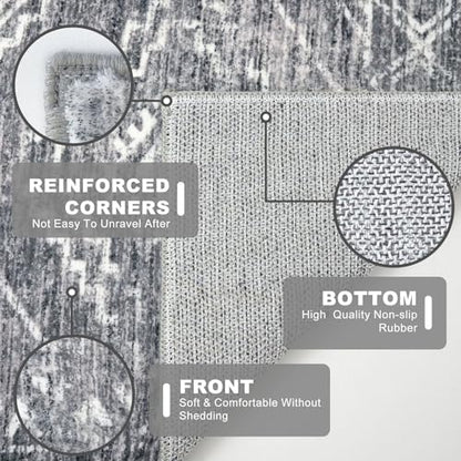 KILOCOCO Washable Runner Rug 2x6 ft Non-Slip Hallway Runners, Grey - color: Grey, size: 2' x 6' (Runner)