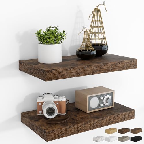 RICHFOCUS Bathroom Floating Shelves for Wall 2Pack|Rustic Brown|16" L - color: Rustic Brown, size: 15.7"L x 8"D, Set of 2