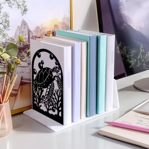 Peacoblue 5.3"x4.3"x7.9" Metal Bookends, Heavy Duty Book Ends for Shelves - style: Sea Turtle