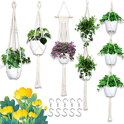 IGaiety 5 Pack Macrame Plant Hangers with Hooks for Indoor Outdoor Decor - size: 5 Pack