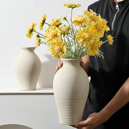 Ceramic Flower Vase Home Decor,11inches Large Farmhouse Table Vases - color: Off White-11inches