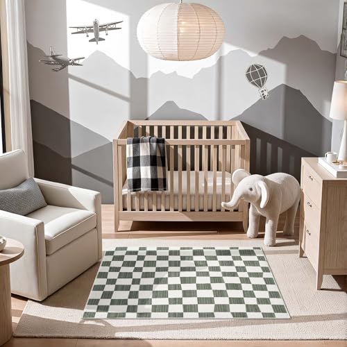 jinchan 3x5 Area Rug Washable Modern Checkered Rug for Kids Room, Grey - color: Checkered Grey, size: 3' x 5' (Rectangular)