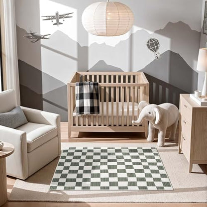 jinchan 3x5 Area Rug Washable Modern Checkered Rug for Kids Room, Grey - color: Checkered Grey, size: 3' x 5' (Rectangular)