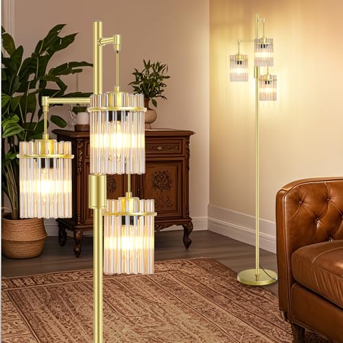 Crystal Gold Glass Tree Floor Lamp for Living Room for Farmhouse Industrial - size: 66 inch Tall Gold